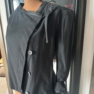 Helmut Lang Black Blazer Relaxed Fit asymmetrical leather trim size small